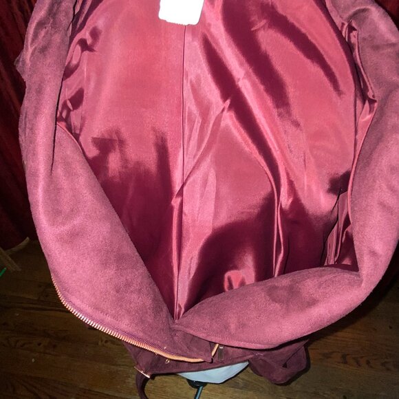 LC Lauren Conrad Runway Faux Suede Moto Jacket, NWT, Wine, Size 16 - Picture 2 of 10